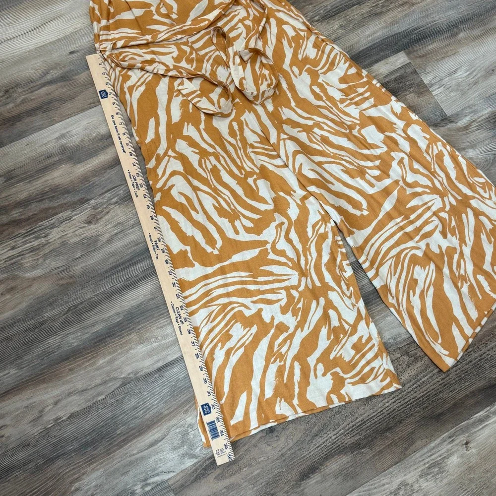 H&M Linen Blend Zebra Print Wide Leg Jumpsuit Mustard Yellow BOHO Resort NWT